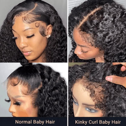 Short Bob 4C Kinky Curly Human Hair Lace Front Wig with Transparent 4by4 Closure