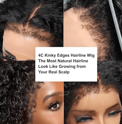 Short Bob 4C Kinky Curly Human Hair Lace Front Wig with Transparent 4by4 Closure