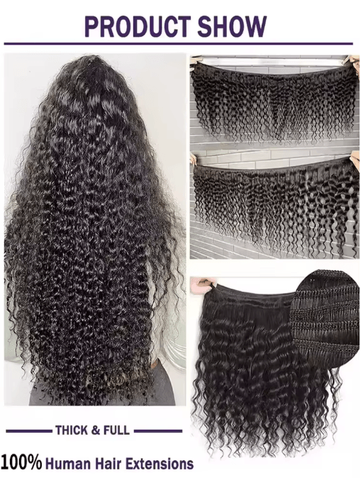 30–34 Inch Deep Wave Virgin Human Hair Bundles, Raw Unprocessed Double Weft
