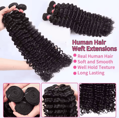 Luvin Curly Bundles Human Hair 30 34 Inch Deep Wave Raw 1 3 4 Hair Bundles 100% Unprocessed Double Weft Hair Extensions