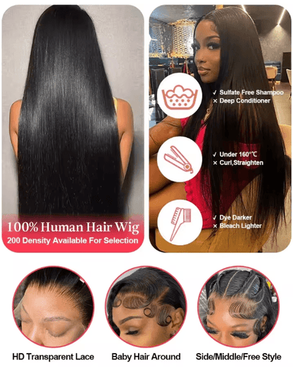 100% Human Hair Bone Straight 13x6 HD Lace Front Wig 5x5 Glueless 40 Inch 13x4 Lace Frontal Wigs Black Closure Brazilian