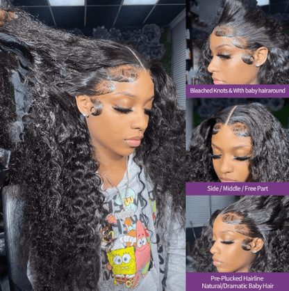 13by6 HD Lace Frontal Deep Wave Human Hair Wig, 250 Density Brazilian Curly Wig