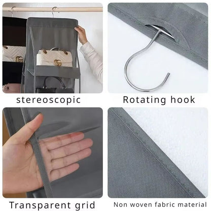 Transparent Hanging Handbag and Shoe Storage Organizer with Hanger