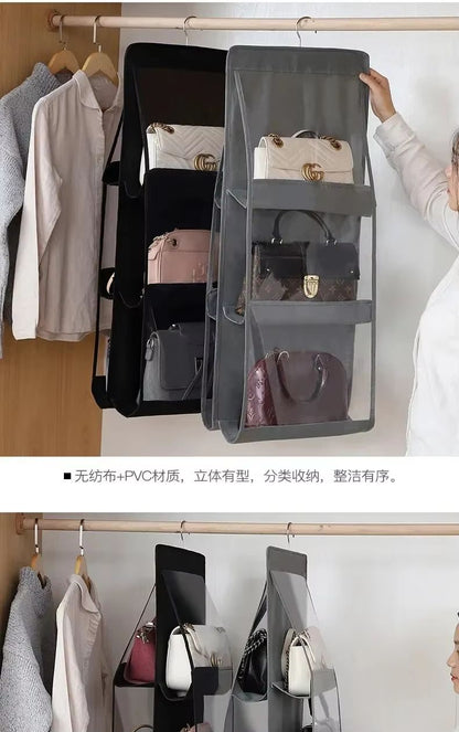 Transparent Hanging Handbag and Shoe Storage Organizer with Hanger