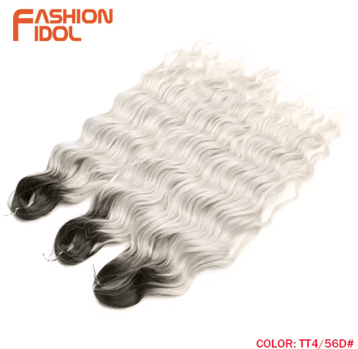 FASHION IDOL 24-Inch Ombre Rainbow Water Wave Crochet Hair, Synthetic Deep Wave Braiding Extensions