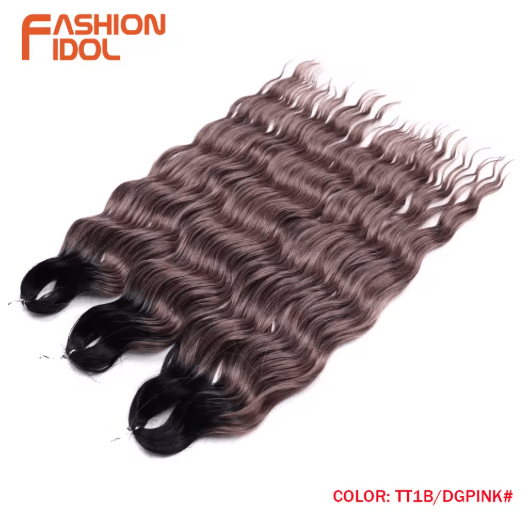 FASHION IDOL 24-Inch Ombre Rainbow Water Wave Crochet Hair, Synthetic Deep Wave Braiding Extensions