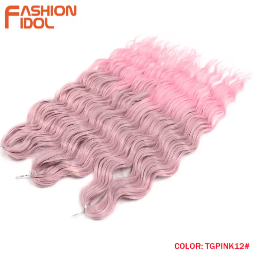 FASHION IDOL 24-Inch Ombre Rainbow Water Wave Crochet Hair, Synthetic Deep Wave Braiding Extensions