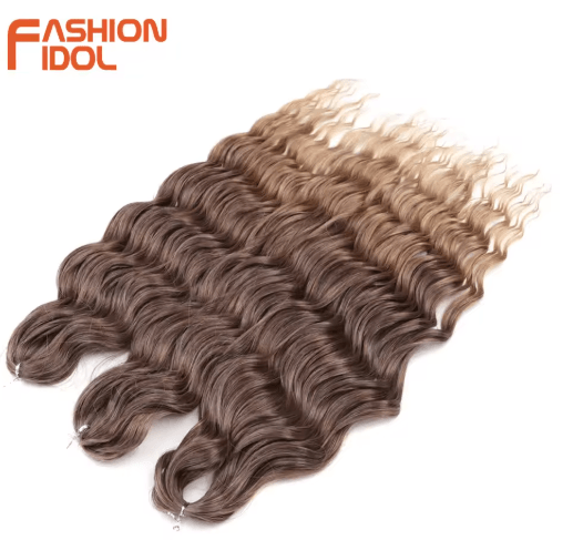 FASHION IDOL 24-Inch Ombre Rainbow Water Wave Crochet Hair, Synthetic Deep Wave Braiding Extensions