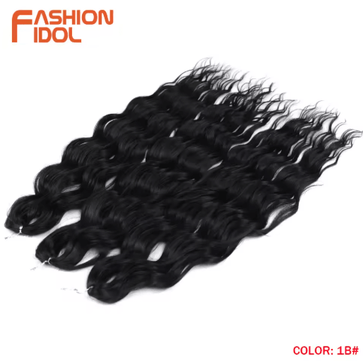 FASHION IDOL 24-Inch Ombre Rainbow Water Wave Crochet Hair, Synthetic Deep Wave Braiding Extensions