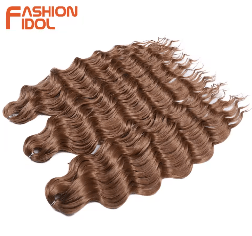 FASHION IDOL 24-Inch Ombre Rainbow Water Wave Crochet Hair, Synthetic Deep Wave Braiding Extensions