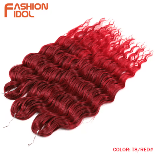 FASHION IDOL 24-Inch Ombre Rainbow Water Wave Crochet Hair, Synthetic Deep Wave Braiding Extensions