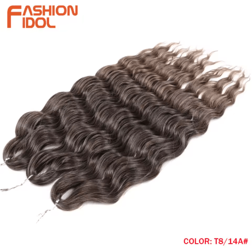FASHION IDOL 24-Inch Ombre Rainbow Water Wave Crochet Hair, Synthetic Deep Wave Braiding Extensions