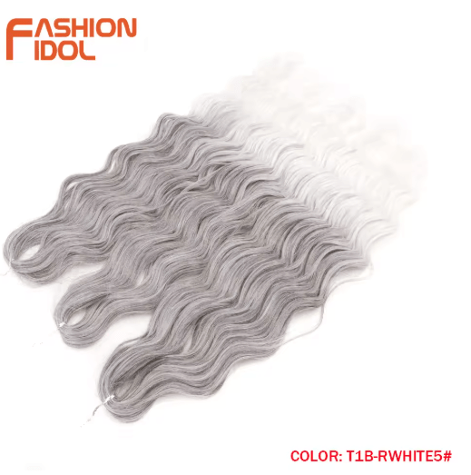 FASHION IDOL 24-Inch Ombre Rainbow Water Wave Crochet Hair, Synthetic Deep Wave Braiding Extensions