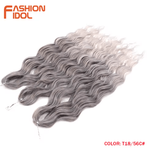 FASHION IDOL 24-Inch Ombre Rainbow Water Wave Crochet Hair, Synthetic Deep Wave Braiding Extensions