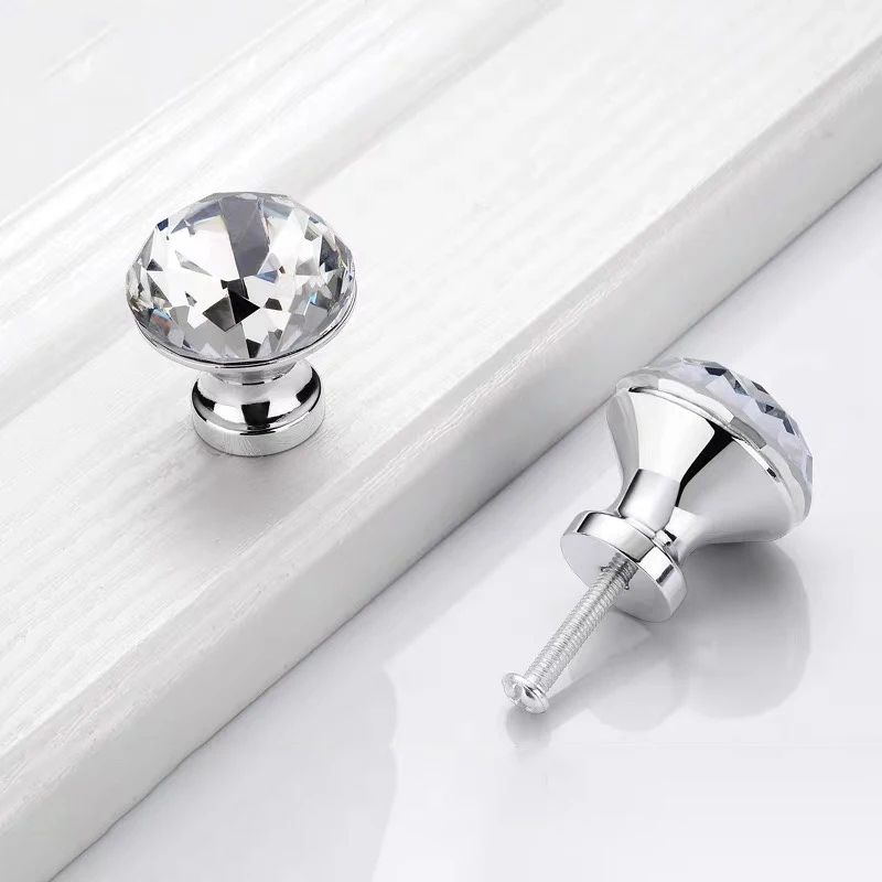 Crystal Glass Cabinet Knobs Set of 16 – Diamond Cut Decorative Furniture Handles for Cabinets & Dressers