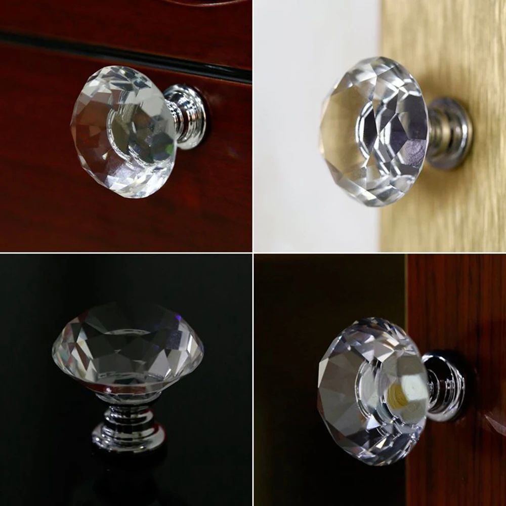 Crystal Glass Cabinet Knobs Set of 16 – Diamond Cut Decorative Furniture Handles for Cabinets & Dressers