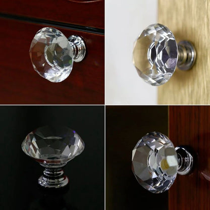 Crystal Glass Cabinet Knobs Set of 16 – Diamond Cut Decorative Furniture Handles for Cabinets & Dressers