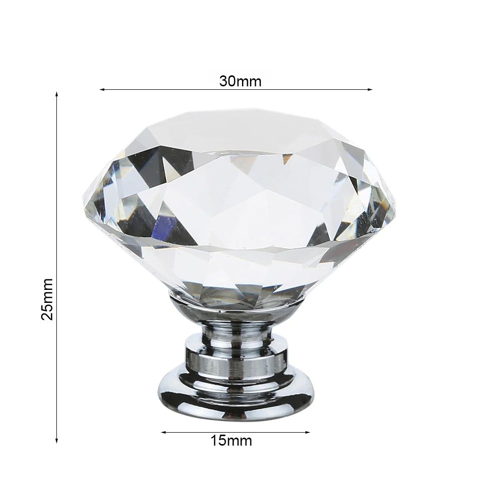 Crystal Glass Cabinet Knobs Set of 16 – Diamond Cut Decorative Furniture Handles for Cabinets & Dressers