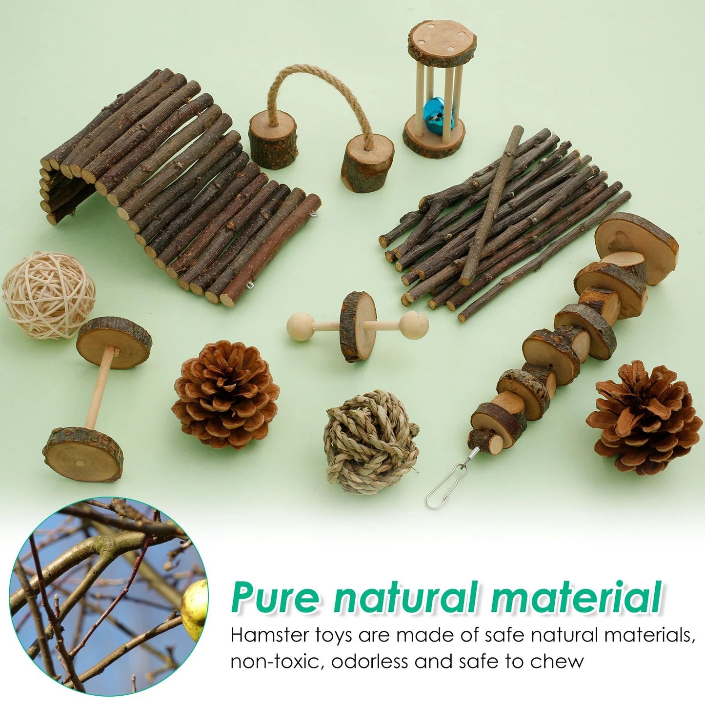 Natural Wood Chew Toy Set for Small Pets – Ultimate Hamster Chew Toy Set for Dental Health & Play