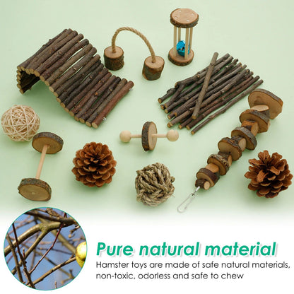 Natural Wood Chew Toy Set for Small Pets – Ultimate Hamster Chew Toy Set for Dental Health & Play