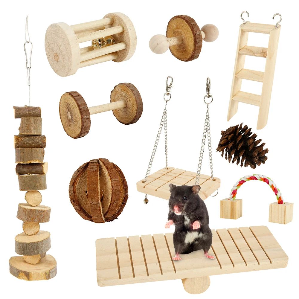 Natural Wood Chew Toy Set for Small Pets – Ultimate Hamster Chew Toy Set for Dental Health & Play