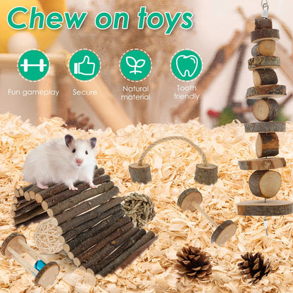 Natural Wood Chew Toy Set for Small Pets – Ultimate Hamster Chew Toy Set for Dental Health & Play