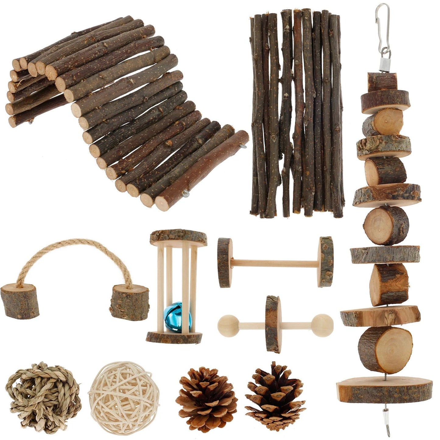Natural Wood Chew Toy Set for Small Pets – Ultimate Hamster Chew Toy Set for Dental Health & Play