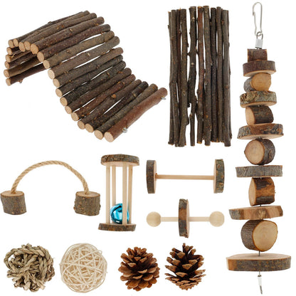Natural Wood Chew Toy Set for Small Pets – Ultimate Hamster Chew Toy Set for Dental Health & Play