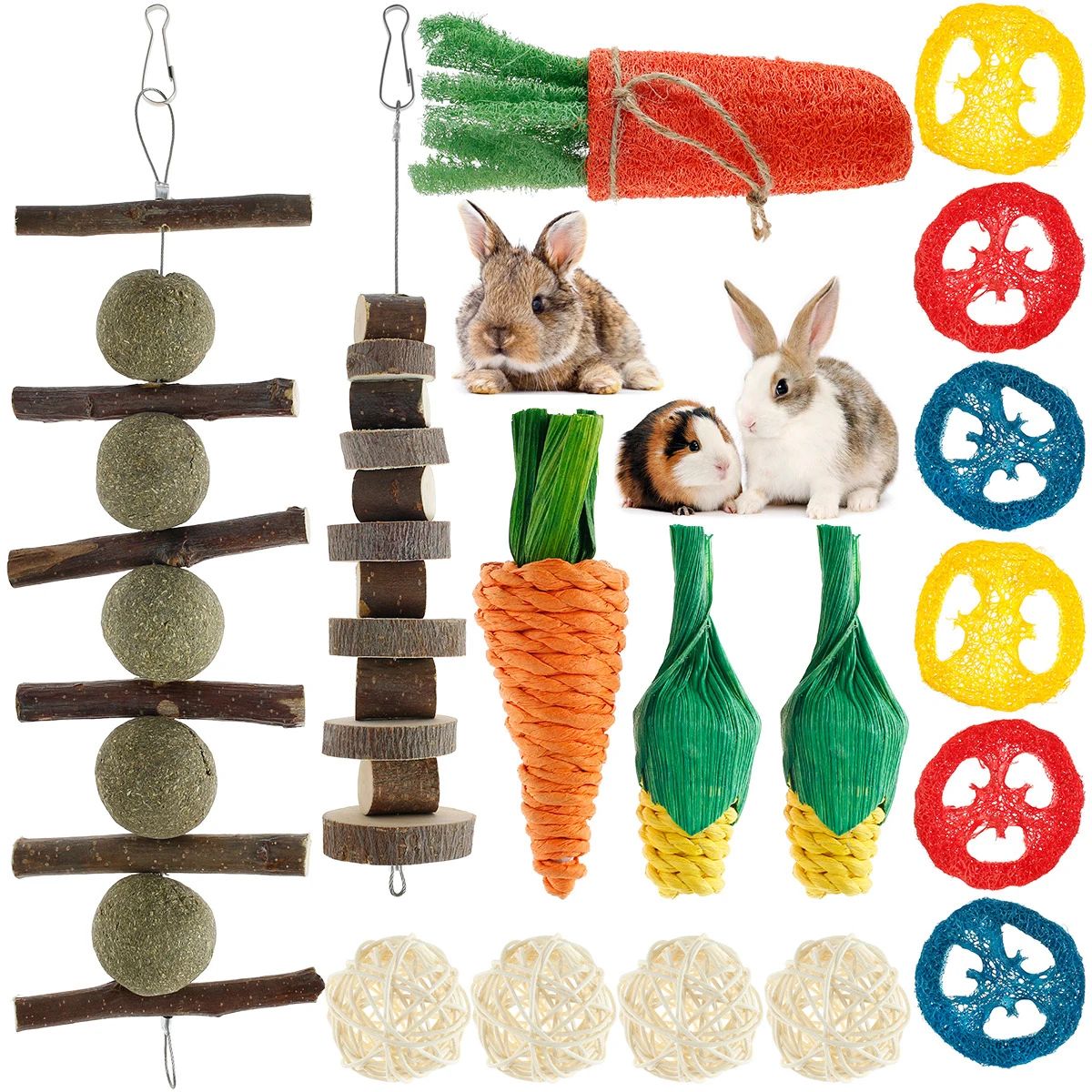 Natural Wood Chew Toy Set for Small Pets – Ultimate Hamster Chew Toy Set for Dental Health & Play