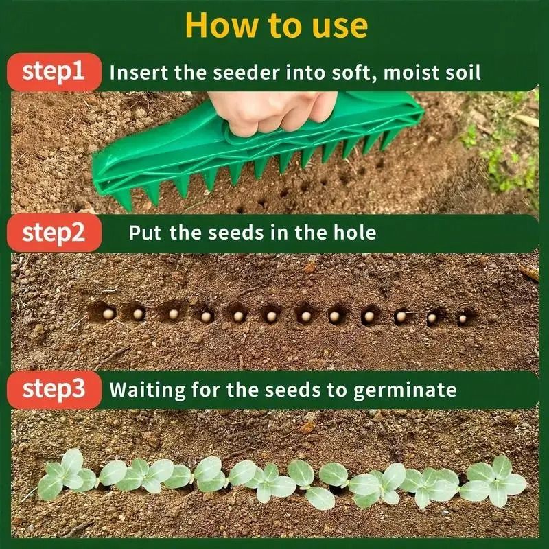 12-Hole Quick Seed Planter – High-Efficiency Garden Dibber with Ergonomic Handle