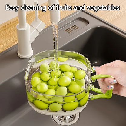 2-in-1 Double Layer Fruit Drainer Container with Foldable Handle – Versatile Food Strainer Basket for Washing, Draining