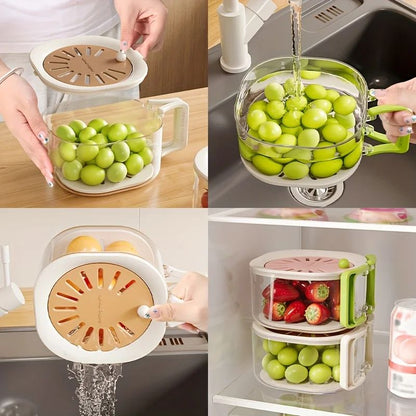 2-in-1 Double Layer Fruit Drainer Container with Foldable Handle – Versatile Food Strainer Basket for Washing, Draining