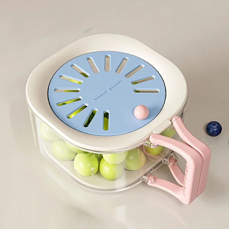 2-in-1 Double Layer Fruit Drainer Container with Foldable Handle – Versatile Food Strainer Basket for Washing, Draining