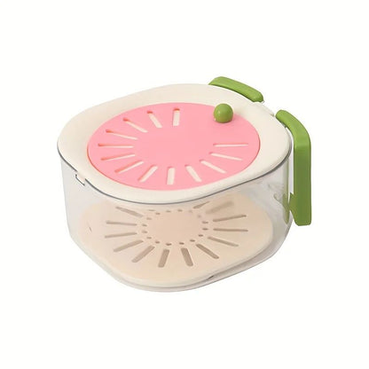 2-in-1 Double Layer Fruit Drainer Container with Foldable Handle – Versatile Food Strainer Basket for Washing, Draining