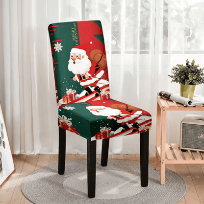 Christmas High Back Dining Chair Cover Set Festive Elastic Decoration
