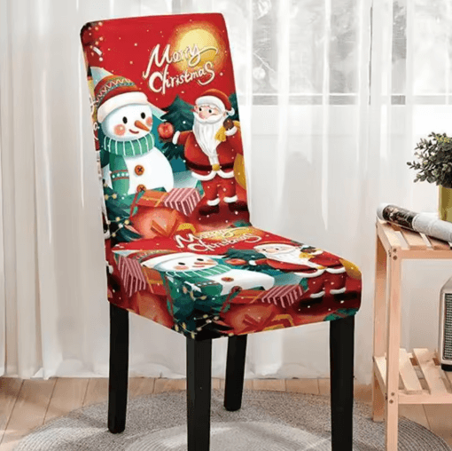 Christmas High Back Dining Chair Cover Set Festive Elastic Decoration