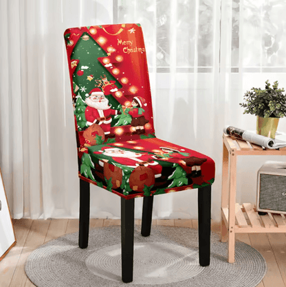 Christmas High Back Dining Chair Cover Set Festive Elastic Decoration