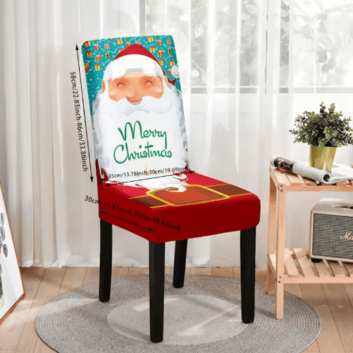 Christmas High Back Dining Chair Cover Set Festive Elastic Decoration