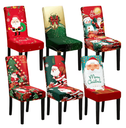 Christmas High Back Dining Chair Cover Set Festive Elastic Decoration