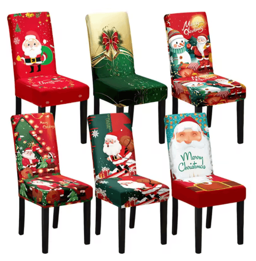 Christmas High Back Dining Chair Cover Set Festive Elastic Decoration