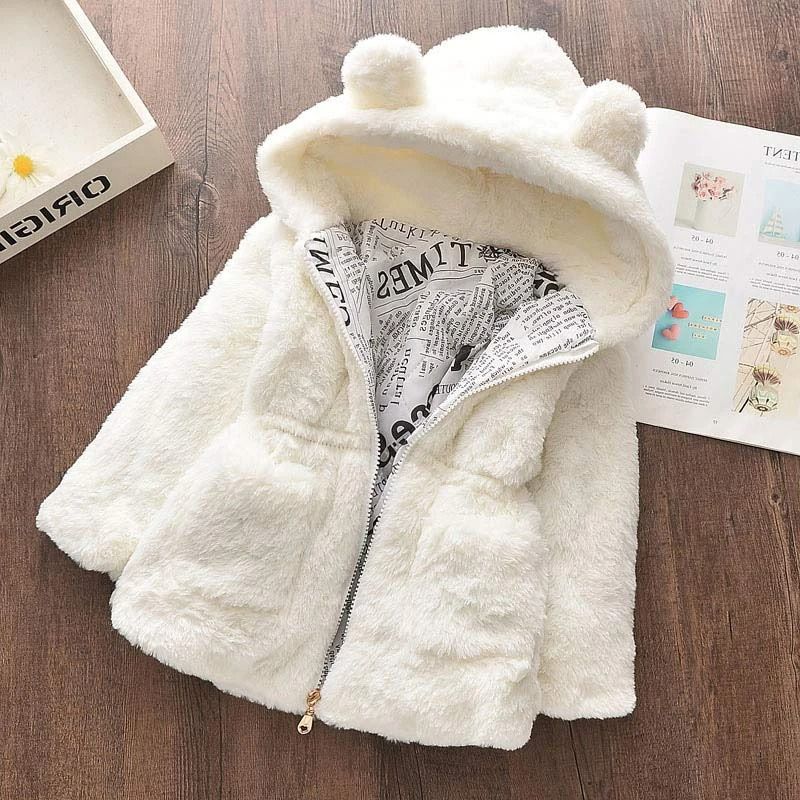 Cozy Petal Faux Fur Hooded Jacket – Plush Winter Parka for Toddlers & Girls