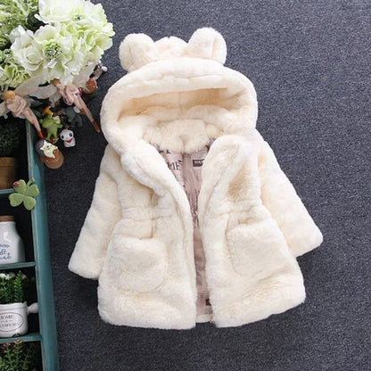 Cozy Petal Faux Fur Hooded Jacket – Plush Winter Parka for Toddlers & Girls