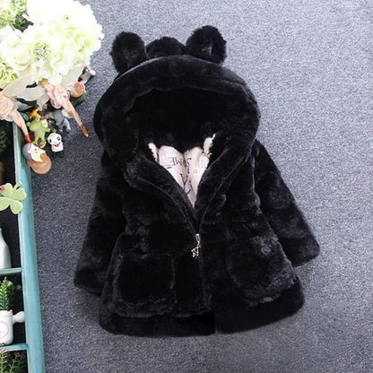 Cozy Petal Faux Fur Hooded Jacket – Plush Winter Parka for Toddlers & Girls