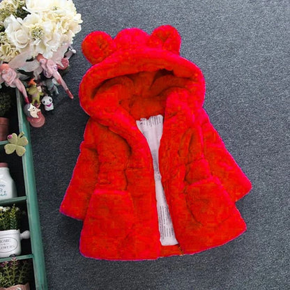 Cozy Petal Faux Fur Hooded Jacket – Plush Winter Parka for Toddlers & Girls
