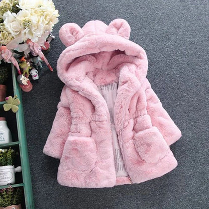 Cozy Petal Faux Fur Hooded Jacket – Plush Winter Parka for Toddlers & Girls