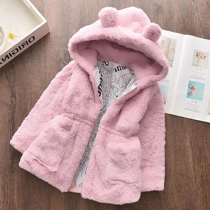 Cozy Petal Faux Fur Hooded Jacket – Plush Winter Parka for Toddlers & Girls