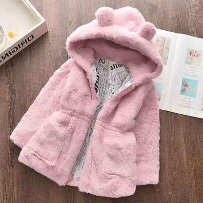 Cozy Petal Faux Fur Hooded Jacket – Plush Winter Parka for Toddlers & Girls