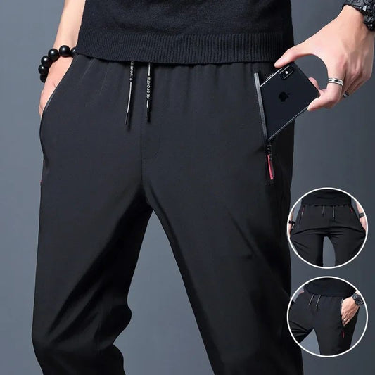 Mens Casual Jogger Pants Straight Slim Fit with Elastic Waist, Korean Style Trousers in Blue Black Gray Plus Size