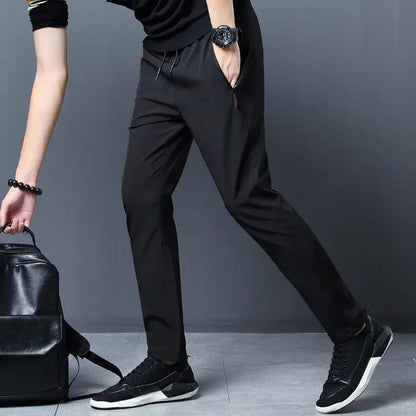 Mens Casual Jogger Pants Straight Slim Fit with Elastic Waist, Korean Style Trousers in Blue Black Gray Plus Size