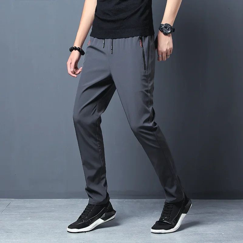 Mens Casual Jogger Pants Straight Slim Fit with Elastic Waist, Korean Style Trousers in Blue Black Gray Plus Size